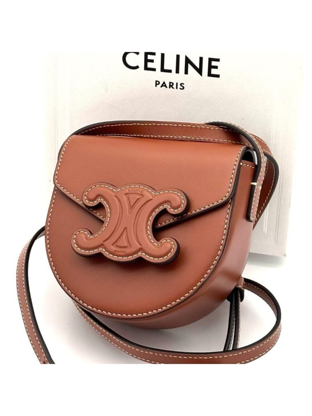 Celine Shoulder Bag Cuir Mini Besace Brown